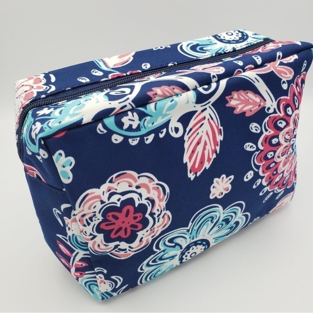 Medium Blue Floral Square Bottom Bag/ makeup/pencil T6